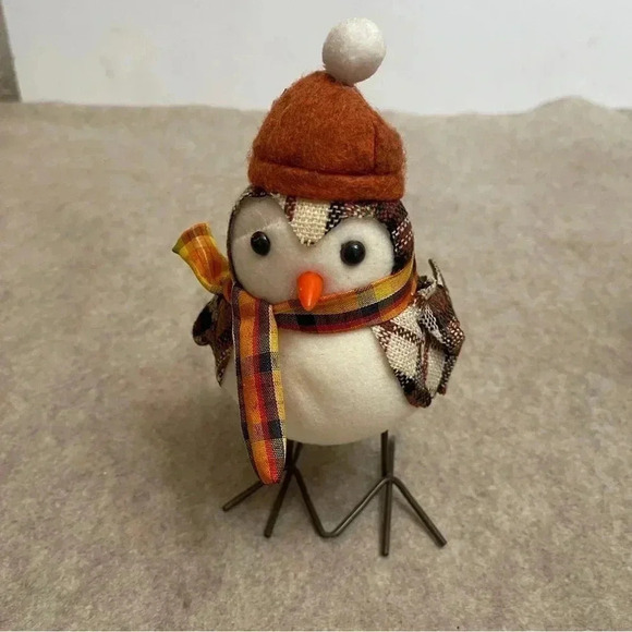 Harvest Autumn Fall Fabric Felt Birds Set 2 Birds Plaid Scarf Hat Holiday Decor - Picture 4 of 16